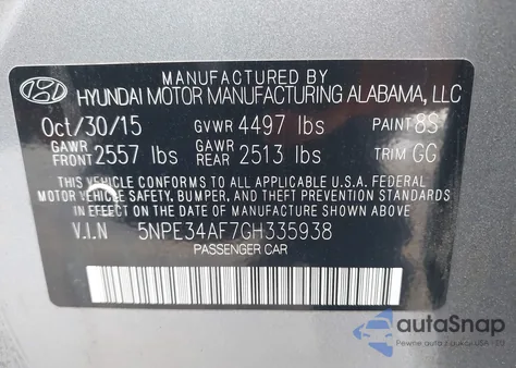 2016 Hyundai Sonata Sport from USA, damaged, VIN 5NPE34AF7GH335938
